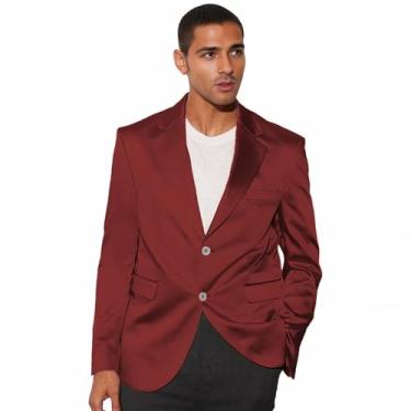 Imagem de Netsky Blazer masculino de cetim trespassado para homens, casual, leve, jaqueta de verão, casaco esportivo, Borgonha, 4X-Large