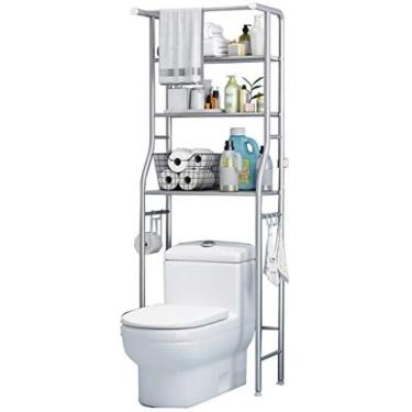 Imagem de Prateleira de armazenamento de vaso sanitário em pé com haste de suspensão, prateleira organizadora de banheiro, suporte de cosméticos, economiza espaço, para banheiro, lavanderia., prata