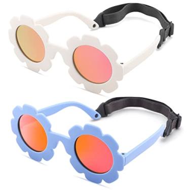 Imagem de Hycredi Óculos de sol polarizados flexíveis e dobráveis para bebês com alça para recém-nascidos, meninas de 0 a 24 meses, A9* Espelhado fosco branco/roxo vermelho + azul fosco/laranja vermelho