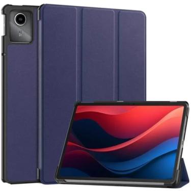 Imagem de Capa para Lenovo Tab M11 27.9 cm Magnetic Tri-Dobrável Tablet Hard Back Shell para Xiaoxin Pad 2024 TB331FC Smart Cover Funda Kids (azul escuro, para Xiaoxin Pad 2024 11)