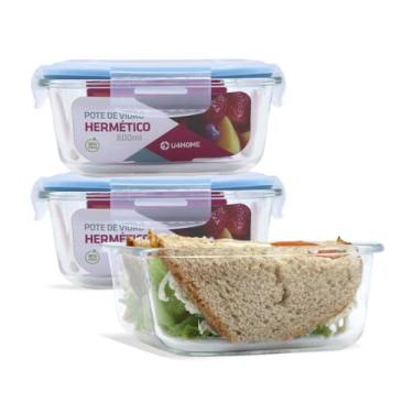 Imagem de Conjunto 3 Potes Vidro Hermético Marmita Mantimentos 800ml (Azul)