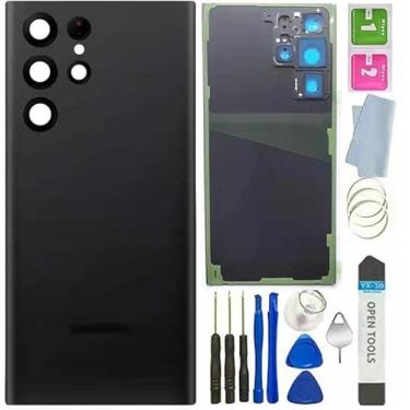 Imagem de Capa de vidro traseira para Galaxy S22 Ultra substituição à prova d'água com lente de vidro da câmera e peças de fita para Samsung Galaxy S22 Ultra S908 + ferramentas (preto fantasma)