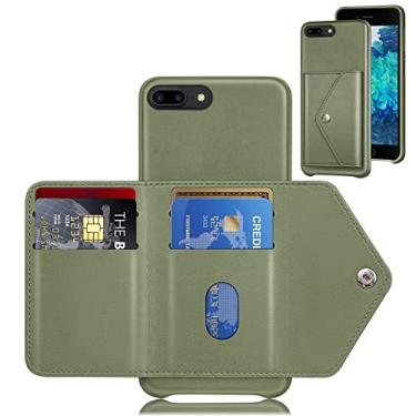 Imagem de XcaseBar Capa carteira para iPhone 7Plus/8 Plus 14.0 cm com suporte para cartão de crédito traseira couro PU capa protetora para Apple 8Plus verde mar