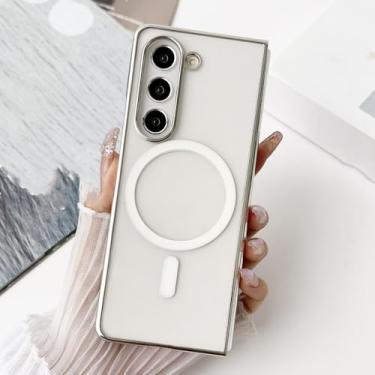 Imagem de Para Samsung Galaxy Z Fold 6 5 4 3 Fold6 Fold5 Fold4 Fold3 5G Capa de telefone transparente com revestimento magnético Capa protetora transparente, prata, para Galaxy Z Fold 4