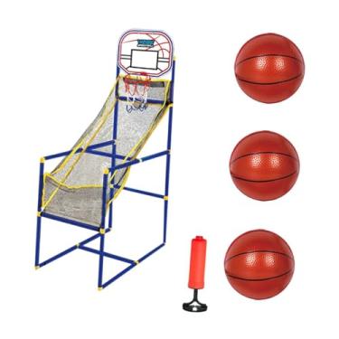 Imagem de UGPLM Conjunto de jogos de basquete arcade para crianças, cesta de basquete com altura ajustável, brinquedos esportivos portáteis para casa, meninos, 3 Bolas