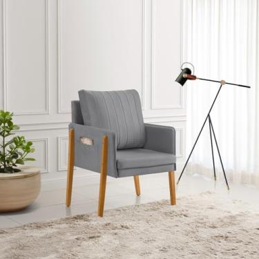 Imagem de Poltrona Milão Veludo Premium em Madeira Maciça Tratada com Bolsa Lateral para Objetos (2, Cinza Claro)