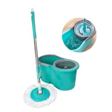 Imagem de Mop Com Balde Giratório Agua Limpa Limpador De Chão Espremedor Esfregão Limpeza 180 Graus 8L