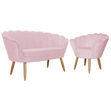 Imagem de Kit Namoradeira e 1 Poltrona Pétala Decorativa Veludo Rosa - Montanaris Decor