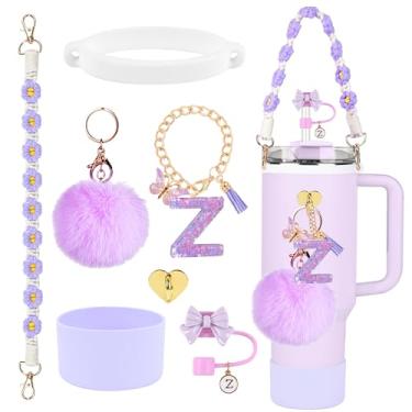 Imagem de Conjunto de acessórios para copos Stanley, topo de palha com laço de 10 mm, bota de silicone, alça de alça de garrafa de água, pingentes de letras para tampa de canudo Stanley Cup 1,134 g Copo de 850