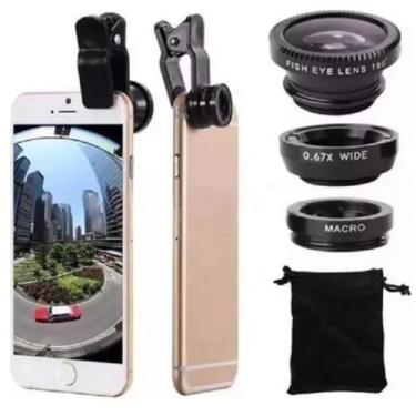 Imagem de Kit Lente 3 Em 1 Macro Wide Fish Eye Olho De Peixe Universal - Home Go