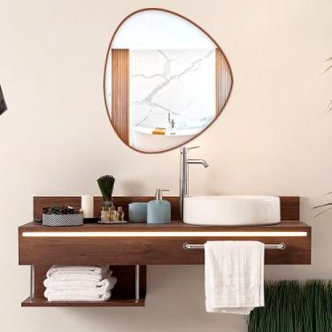 Imagem de Espelho Orgânico Decorativo com Moldura Caramelo em Couro Eco  - Belo 
