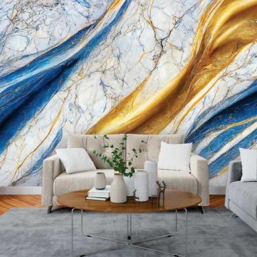 Imagem de Papel de Parede Painel 3D Mármore Branco Azul Dourado 3M Auto Colante 