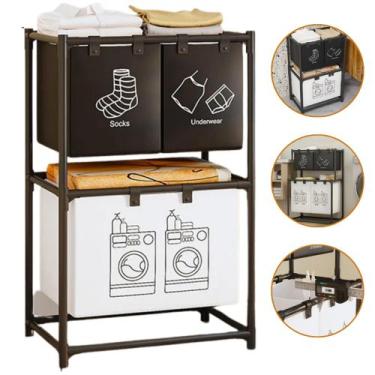 Imagem de Cesto de roupa suja com prateleira cesto organizador de brinquedos arm