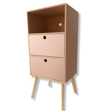 Imagem de Mesa De Cabeceira 2 Gavetas Com Nicho Criado Quarto Mdf Cru - ARTESANA
