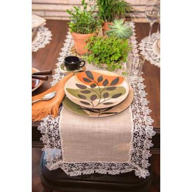 Imagem de Caminho De Mesa Bege Renda Poli-Linho 40X225Cm Rafimex