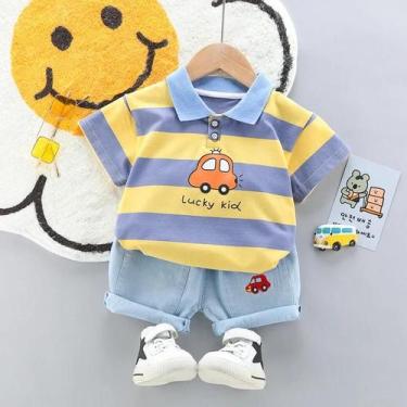 Imagem de Conjunto de Roupas Infantil Verão - Camisa Polo e Shorts Jeans para Be