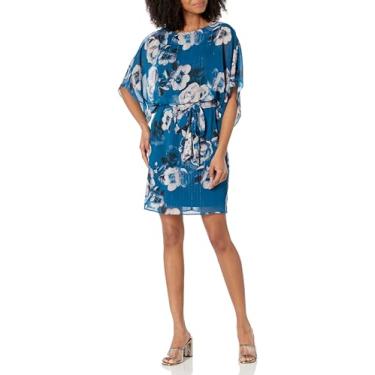 Imagem de Jessica Howard Minivestido feminino floral de chiffon – manga 3/4 gola canoa, Chás, 25 Plus Size