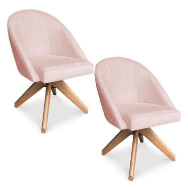 Imagem de Kit 02 Poltronas Cadeira Giratória Bela Suede Rosa Bebê Base De Madeira - Pallazio