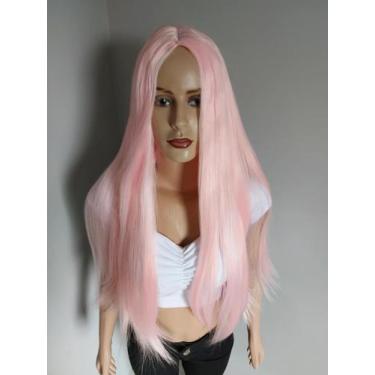 Imagem de Peruca, wig, rosa, rosa claro, lisa, fibra premium, 75cm - juperucas