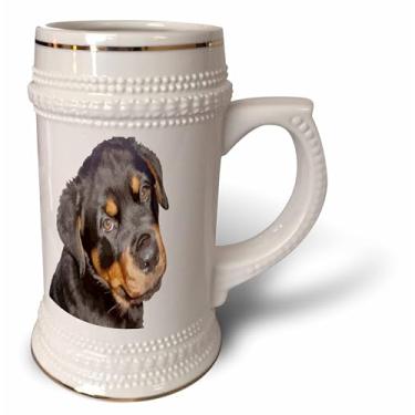 Imagem de 3dRose Caneca para filhotes rottweiler fêmea para fazer contato com os olhos isolados - Caneca de Stein, 530 ml, branca