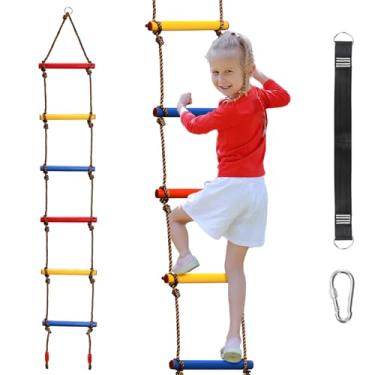 Imagem de ZENFUN Escada de corda de escalada de 1,5 m, escada de escalada, escada slackline para jogos internos e casa na árvore ao ar livre, obstáculos para playground
