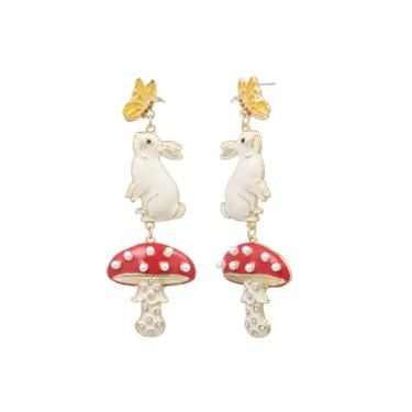 Imagem de Madison Tyler Brincos femininos de outono | Brincos de outono fofos pendurados | Sapatos de espantalho de folha de bordo, brincos de cogumelo de coelho para mulheres, Zinco, Cristal