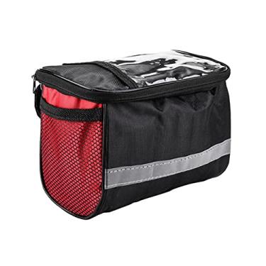 Imagem de Cesta de bicicleta dobrável, bolsa de guidão de bicicleta de grande capacidade, cesta frontal removível multiuso, bolsa de armazenamento frontal com faixa refletiva para compras, caminhante, animal de