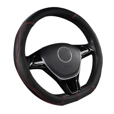 Imagem de Capa de volante com corte D, capa de volante de fundo plano respirável de microfibra universal, estilo esportivo, 15 polegadas/38 cm, preta