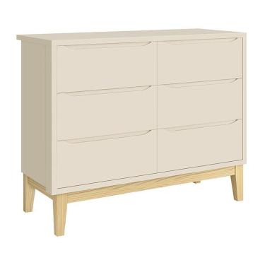 Imagem de Cômoda Infantil Classic 6 Gavetas com Pés Madeira Natural - Reller Móveis