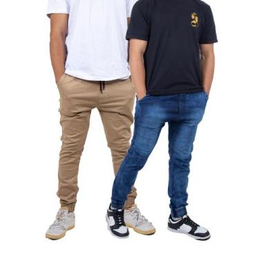 Imagem de Kit 2 Calça Jogger Masculina Academia Casual Tecido Sarja Elastano Div
