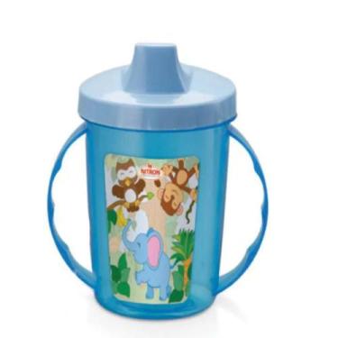 Imagem de Copo Infantil Com Alças E Bico 320ml Bichinhos 6 Meses Azul - Nitron