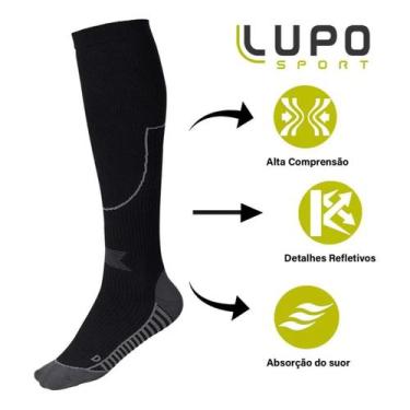 Imagem de Meia Lupo Corrida Compressão 3/4 Running Sport Cano Alto, Preto, Uniss