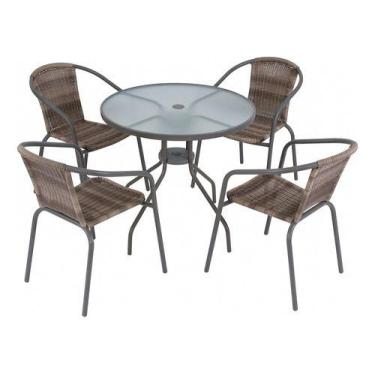 Imagem de Conjunto Varanda 5 Pecas Rattan - Mesa E 4 Cadeiras - Natterial, Cinza