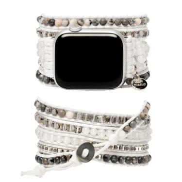 Imagem de Cape Diablo Pulseira de relógio inteligente labradorite branca – Pulseira de cristal de energia genuína – Boho, contas, ajustável, cura, antiansiedade, pedra dos chacras – modelos Apple 4, 5, 6, 7, 8,