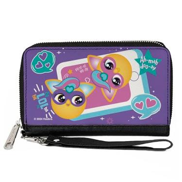 Imagem de Buckle-Down Carteira Furby, zíper ao redor, Furby Furbmoji Bffs Pose e citações roxo multicolorido, couro vegano, Roxa, 7.5"x4.5", Casual