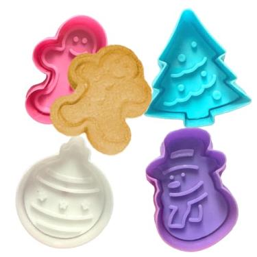 Imagem de Cortadores de biscoito de Natal, carimbador de comida de Natal, boneco de neve, boneco de neve, enfeite de Natal, cortador de êmbolo para sobremesas, guloseimas - conjunto de 4 peças