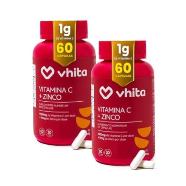 Imagem de Vitamina C 1000mg e Zinco - Suporte Imunológico e Antioxidante - 2 potes com 60 Cápsulas cada, Vhita