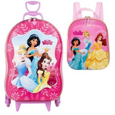 Imagem de Kit Mala Infantil Viagem Mochila Lancheira Princesas Disney-Feminino