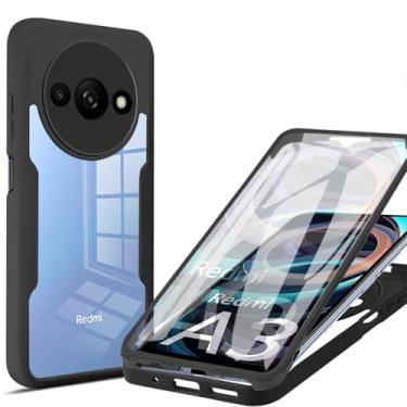 Imagem de CCSamll Capa transparente para Xiaomi Redmi A3 2024 com protetor de tela, capa protetora de corpo inteiro TPU macio resistente à prova de choque capa de telefone para Xiaomi Redmi A3 QC preta