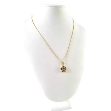 Imagem de Cordão Feminino 1mm Flor Preta - Banhado a Ouro 18k - ToJoia18k