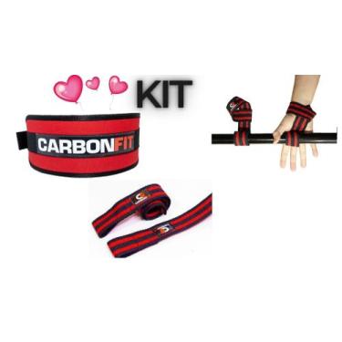 Imagem de Kit cinto fivela +01 par strap - carbonfit, Vermelho, Vermelhopreto, G