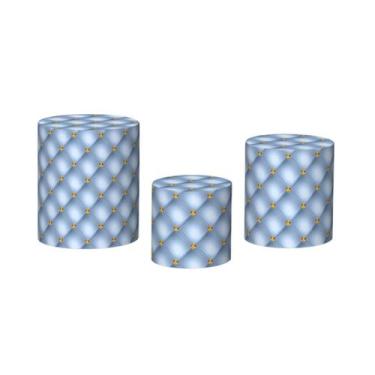 Imagem de Trio De Capa Cilindro - Capitonê Azul Pastel com Diamante Dourado 031 