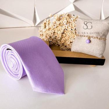 Imagem de Kit gravata mais pulseira para padrinhos de casamento lilás lavanda gr