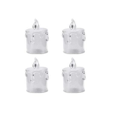 Imagem de Jogo 4 Mini Velas Eletrônica Transparente  Branco Quente 6cm - Genéric