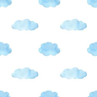 Imagem de Papel De Parede Adesivo Lavável Infantil Nuvem Azul Quarto Bebê Matern