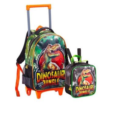 Imagem de Mochila Rodas Costas + Lancheira Dinossauro 40x29x13cm - Clio