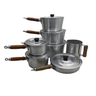 Imagem de Jogo Grande de Panelas Canecão Frigideira 7 pçs Alumínio - Alumínio Fo