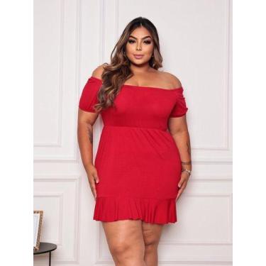 Imagem de Vestido Curto Feminino Ciganinha Plus Size Babado - Luh May, P, Vermel