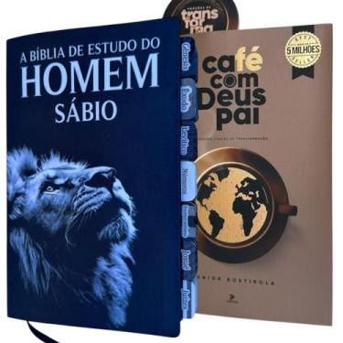 Imagem de Kit Bíblia de estudo do Homem Sábio Leão Holografico com Abas adesivas