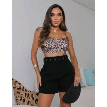 Imagem de Shorts Feminino Alfaiataria Social Com Cinto Zíper E Bolsos - estacao,